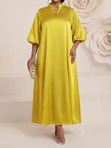 Fleurora 春夏优雅端庄派对婚礼鸡尾酒会音乐会/音乐节金色织缎立领舞会礼服荷叶边A字裙 - 黃色 - 查看 5