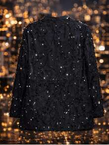 Blazer Negro con Bordado de Lentejuelas y Brillo Sutil - Negro - Ver 4