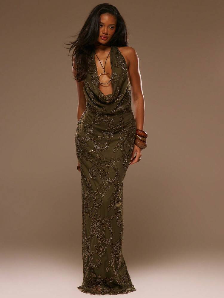 plunge cowl neck dress Red Maxi - Plunging Dress - Halter Maxi Dress Introducing Veyra Cleo Plunge Cowl Neck Mini