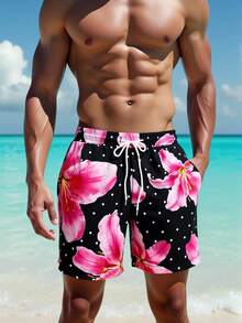Manfinity Swimmode 男士休闲印花沙滩短裤 - 黑色 - 查看 4