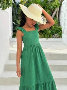 SHEIN Tween Girls' Loose Casual Vacation Dress - Green - View 7