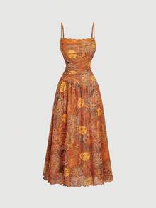 SHEIN MOD Women's Sleeveless Dress With Sun & Face Pattern Pleated Design - Multicolor - View 1