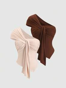 Sweetra Y2K Sexy Asymmetric Hem Elegant Versatile Vacation Top - Multicolor - View 1
