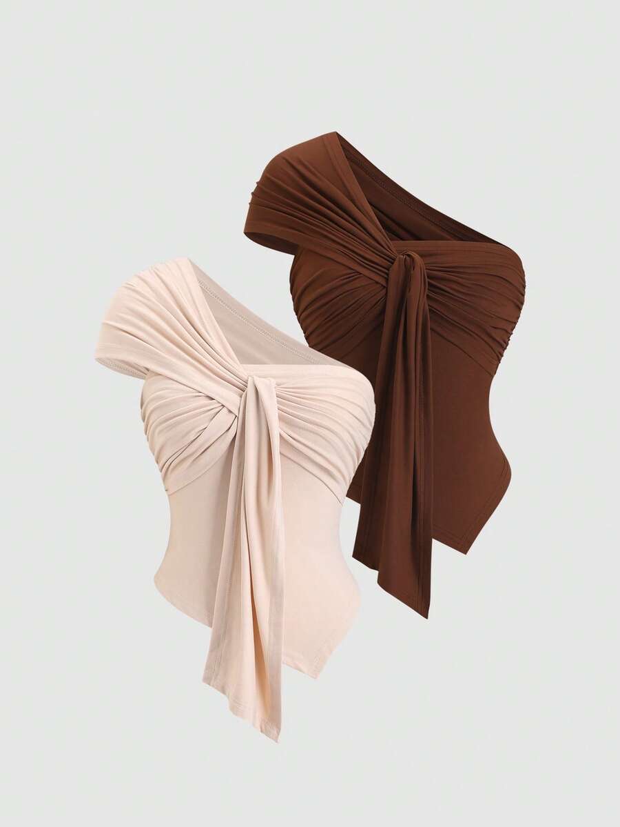 Sweetra Y2K Sexy Asymmetric Hem Elegant Versatile Vacation Top - Multicolor - View 1
