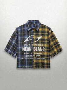 NEON BLANC 男士字母格纹印花短袖单排扣休闲衬衫 - 彩色 - 查看 6