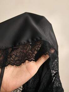 Charlaine Black Lace & Satin Patchwork Backless Criss-Cross Deep V Romantic French Style Elegant Sophisticated Women's Nightgown - Black - View 8