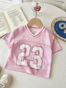 Bubblio 女婴时尚运动街头风粉白#23图案宽松休闲T恤 - 粉色 - 查看 5