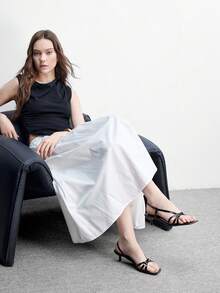 CUCCOO BIZCHIC 女鞋春夏新款黑色细条纹露趾中跟凉鞋简约时尚舒适日常百搭通勤凉鞋女鞋 - ~黑 - 查看 6