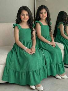 SHEIN Tween Girls' Loose Casual Vacation Dress - Green - View 5