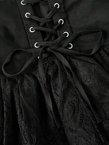 SHEIN MOD Chân váy xếp ly bên hông buộc dây - màu đen - Xem 3