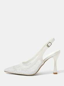 CUCCOO HITCHD Zapatos de tacón de punta elegantes de encaje para mujer, adecuados para el uso diario - Blanco - Ver 9