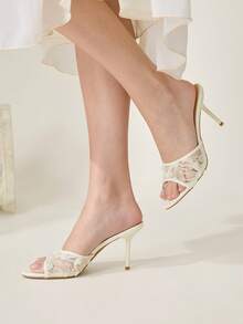 CUCCOO CHICEST Women Shoes Summer Summer Lace Rose Ornament Open-Toed Stiletto 8.5cm Solid Color Women's High Heel Sandals Elegance Daily Dating Party Wedding Shoes Summer Shoes Bride Shoes - White C - View 8