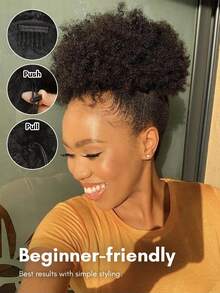 Afro Puff Drawstring Ponytail Human Hair Bun For Women Afro Kinky Curly Clip In Ponytail Extension Human Hair Pieces Short Clip In Ponytails Hair Bun Extensions Hairpieces Updo Hair With Two Clips Natural Black Color 6 8 Inch - Natural Black - View 2