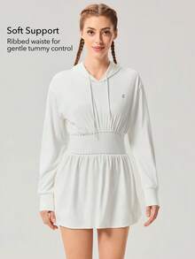 OutZeal 女士网球连衣裙 白色日常休闲连衣裙 防紫外线 长袖 连帽 收腰设计 - 白色 - 查看 2