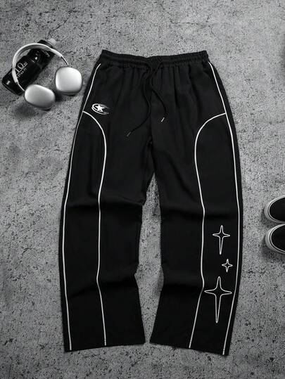 Sport MetroGents Men's Drawstring Waist Star Print Casual Versatile Daily & Sports Pants