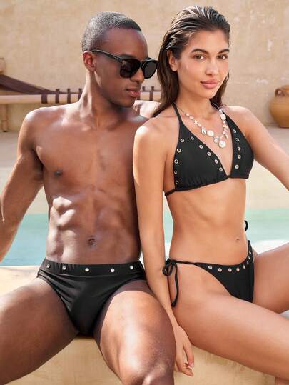 Manfinity VDAYZ 男士纯色镂空装饰休闲度假沙滩三角泳裤