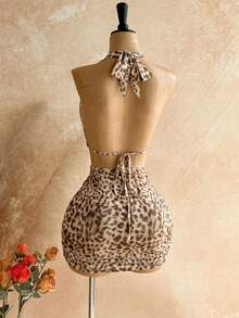 Soleia Women's Vacation Beach Leopard Print Backless Halter Mini Dress,Summer Dress,Vacation Dress,Summer Dresses For Women - Multicolor - View 2