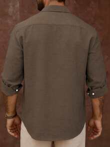 Manfinity Homme Men's Mature Vacation Linen Blend Long Sleeve Shirt Sage Green Men Shirt Coffee Brown Shirt For Men - Rust Brown - View 2