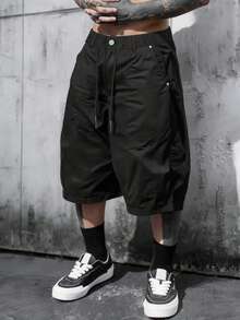 SLATEMANN Men's Black Loose Casual Versatile Knee-Length Shorts - Black - View 1