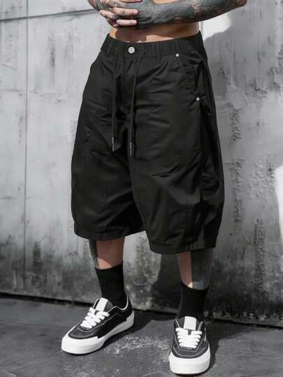 SLATEMANN Men's Black Loose Casual Versatile Knee-Length Shorts