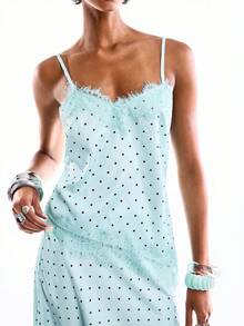 LYSMO 2026 New Arrive Minimalism Spring/Summer Women's Summer Fashion Polka Dot Print Contrast Lace Camisole - Mint Green - View 3
