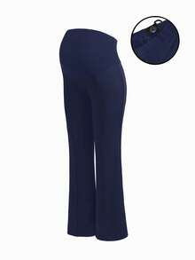 Modmama Maternity Solid Color Adjustable Waist Casual Flare Pants - Navy Blue - View 13