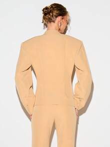 KIZN 女士米色灯笼袖纽扣前襟修身西装外套，深V领设计，适合专业工作和办公室穿着。 - 黃色 - 查看 2