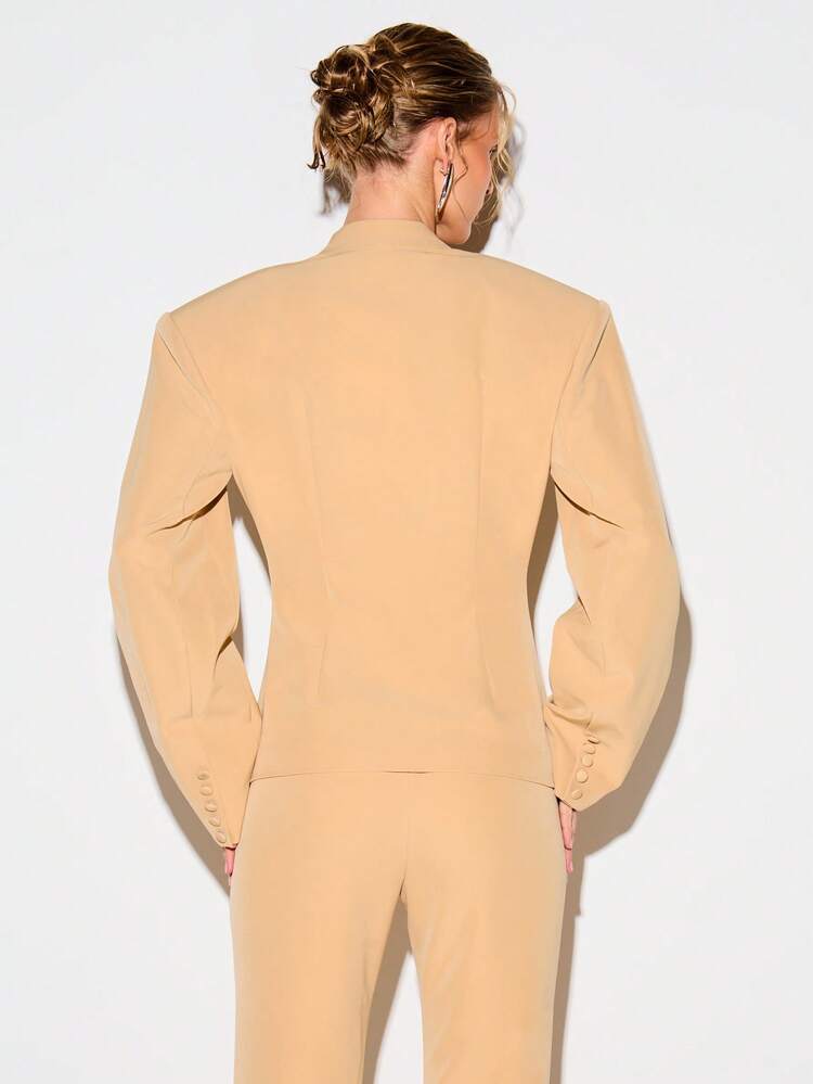 KIZN Beige Balloon Sleeve Button Blazer