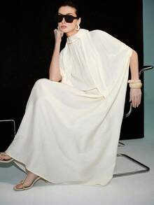 Lumivelle Women's Fashion Elegant Ribbon Loose Casual Long Dress For Vacation - Apricot - View 6