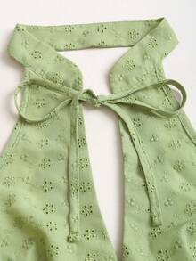 Sweetra Y2K Sexy & Elegant Embroidered Backless Halter Vacation Blouse - Green - View 5