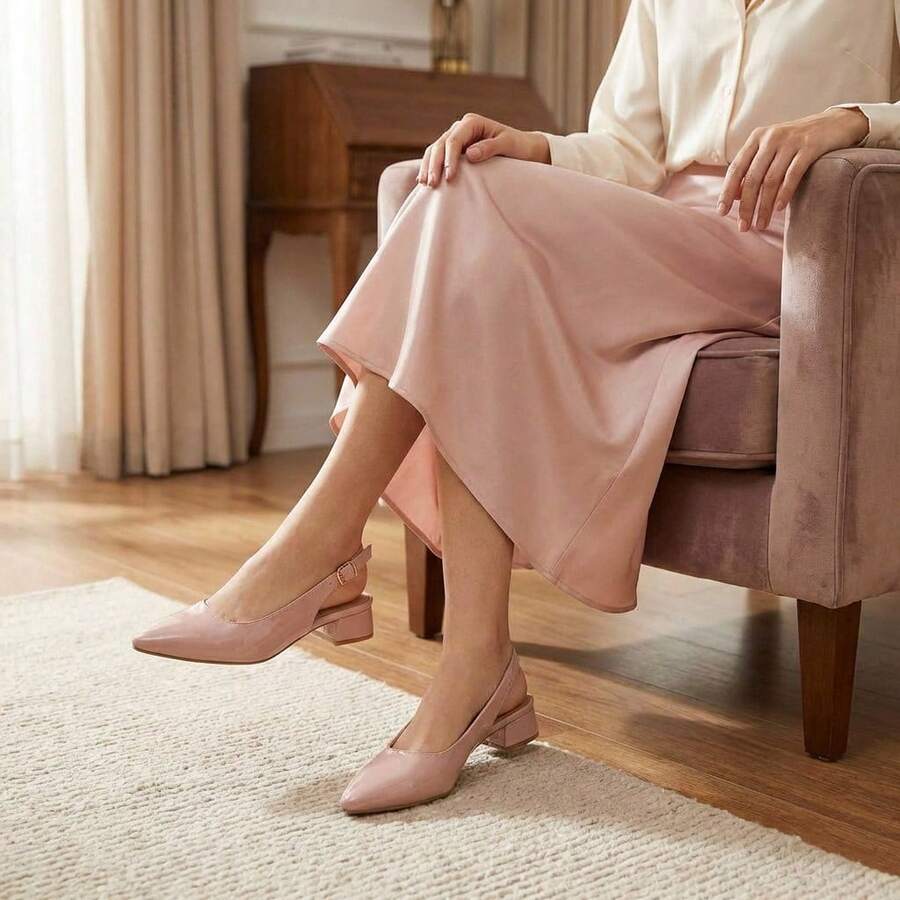 Balerinas de tacon ancho casuales basicas flats - Champán - Ver 1