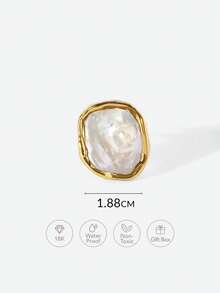 Opalesca 18K金巴洛克珍珠戒指（形状和尺寸随机），高级/优雅/高贵/日常佩戴/简约，珍珠/水晶，适合妈妈/女士/女孩/母亲，夏季/海滩/舞会/派对/假日/度假，订婚/结婚/承诺，新娘，心形/花卉，仙女风/美人鱼风 - 金色 - 查看 8