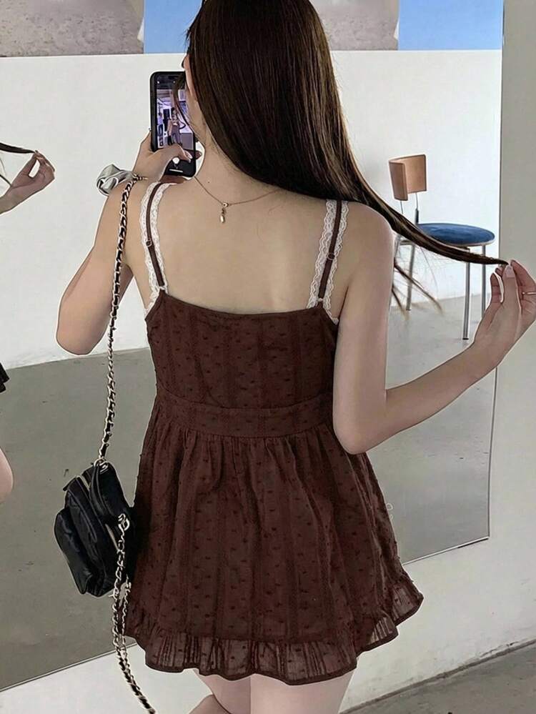 Women's Plaid Contrast Color Summer Lace Trim Camisole Top