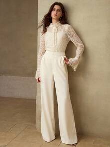 MOTF PREMIUM SPRING/SUMMER NEW LACE FRILL COLLAR LONG SLEEVE WOMEN TOP - Apricot - View 5