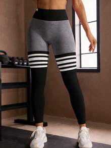 Easithlete 3pcs/Set Women's Solid Black/Burgundy Seamless Stretchy High Waist Shaping Leggings - Multicolor - View 6