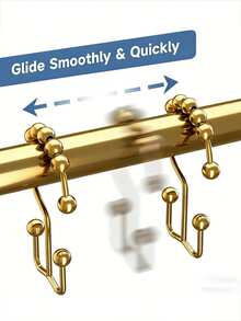 Cirelle 12个免打孔浴帘挂钩 - 双面顺滑滑动设计，防锈滚珠挂钩，适用于浴室和窗户 - 金色 - 查看 4