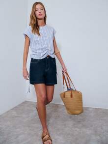 Nöista Boxy, Loose Fit Top In Blue And White Vertical Stripes. - Blue - View 5
