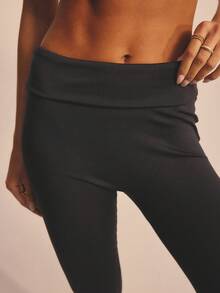 Aralina 休闲喇叭裤型翻边腰带运动春夏度假沙滩裤打底裤炭灰色 - 藍色 - 查看 5