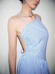 Lumivelle 女士夏季时尚不对称领露背连衣裙 - 淺藍色 - 查看 5