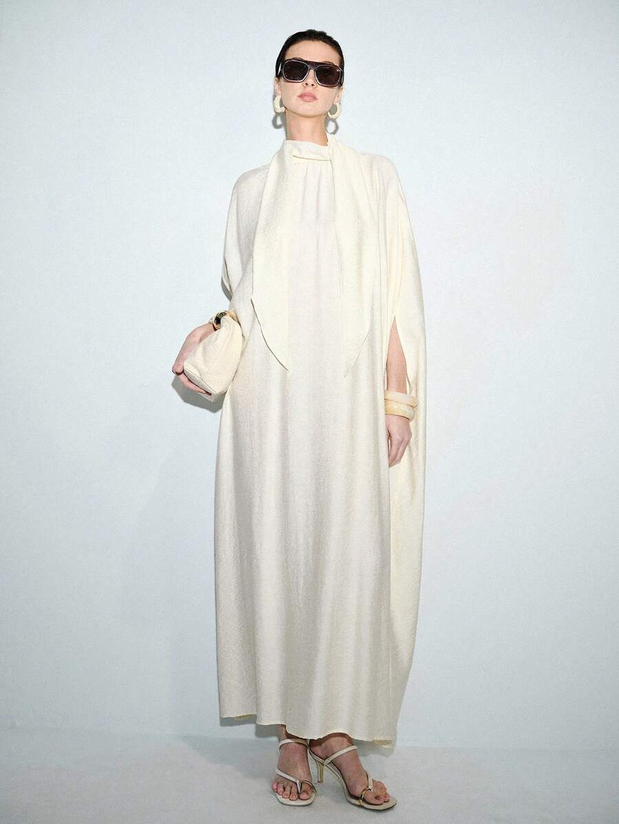 Lumivelle Women's Fashion Elegant Ribbon Loose Casual Long Dress For Vacation - Apricot - View 1