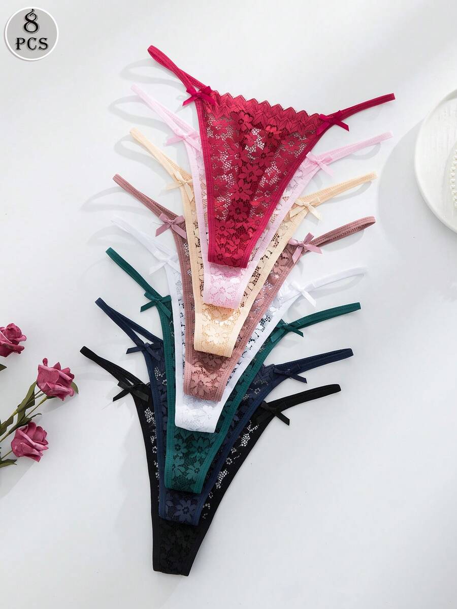 8pcs/Set Romantic & Sexy Lace Ladies Underwear G-String Lingerie - Multicolor - View 1