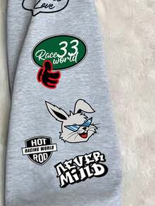 Chillumni Quần nỉ ống rộng màu xám in họa tiết kết hợp khẩu hiệu truyền cảm hứng, hình thỏ hoạt hình và chữ cái. - Nhiều màu - Xem 4