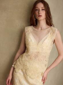 MOTF PREMIUM BLUSA ELEGANTE DE MUJER CON BORDADO DE CUENTAS TRANSPARENTE - Albaricoque - Ver 6
