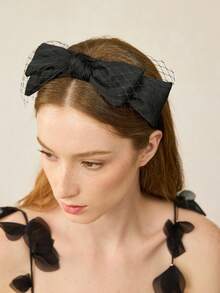 MOTF PREMIUM BLACK FISHING NET DOUBLE-LAYER LARGE BOW HEADBAND - Black - View 3