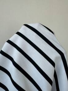 Muchica 大码女式条纹圆领休闲宽松长袖T恤 - 黑與白 - 查看 8