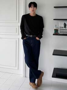 DAZY Men's Solid Black Long Sleeve T-Shirt, Spring - Black - View 7