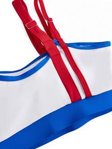 Cheerettes Women's Cheerleading Contrast Color Sports Bra  Color Block Sports Bra Cute Sports Bras Swim Top Cheerleader Top  All Seasons Summer Spring Fall Winter - Red and White - View 4