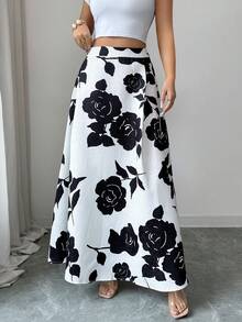 Lyxana Women Jacquard Casual Versatile Date Night Skirt - Black and White - View 4