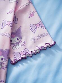 HELLO KITTY AND FRIENDS | SHEIN 少女卡通印花荷叶边短袖上衣和裤子睡衣套装 - 淺粉色 - 查看 5