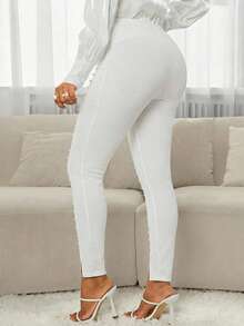 SHEIN Lady Quần legging nữ đính ngọc trai giả, kiểu dáng thường ngày, đa năng, thích hợp mặc hàng ngày. - trắng - Xem 2